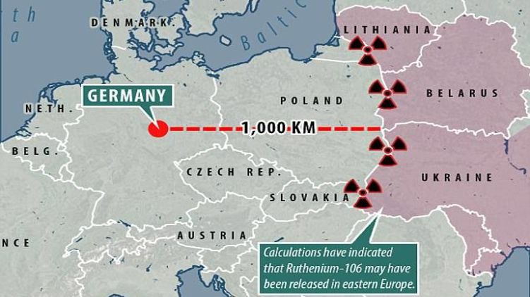 Карта предполагаемых источников загрязнения рутением, фото: Daily Mail