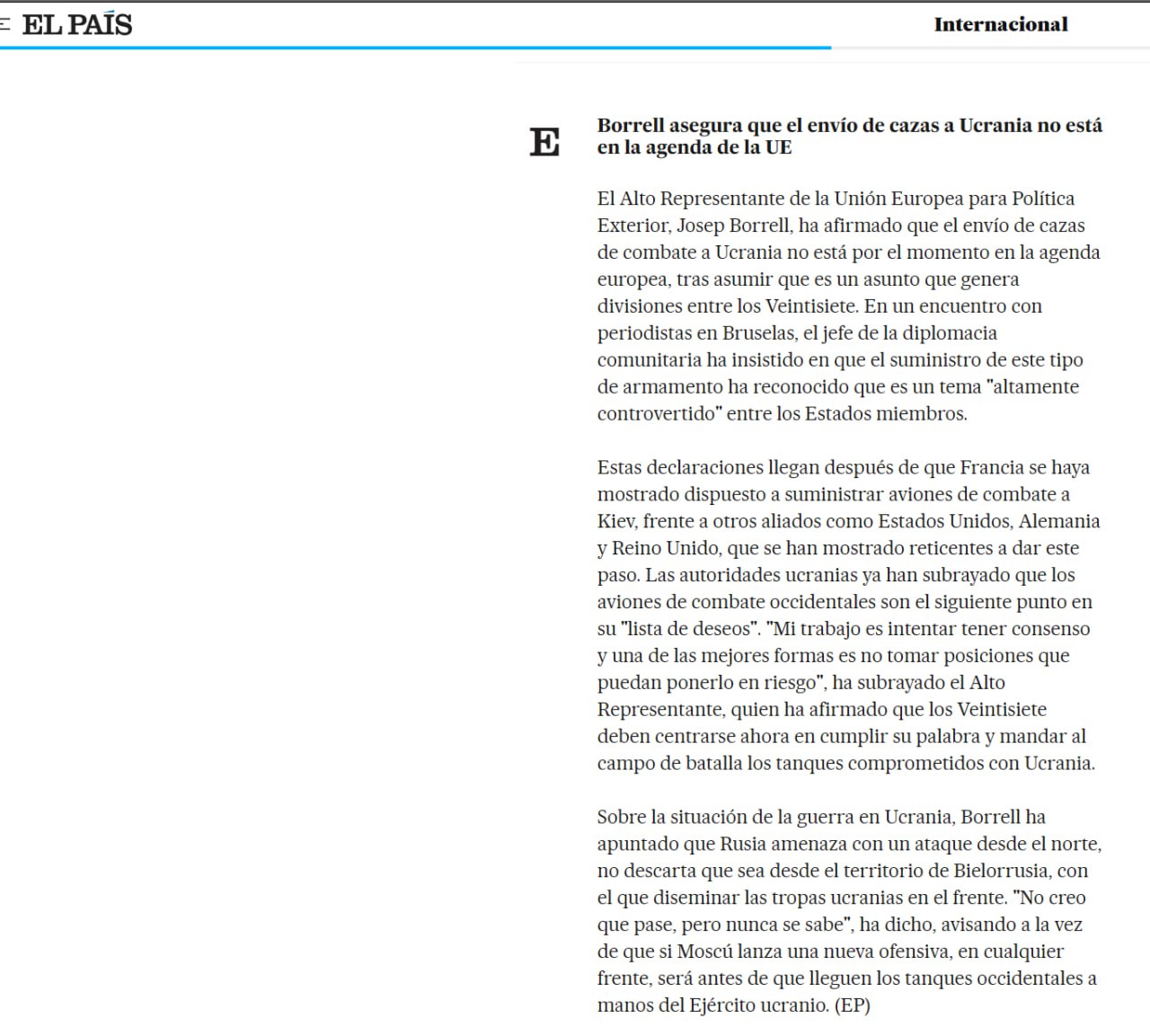 Передача Украине боевых истребителей не стоит на повестке дня в Европе - Боррель
