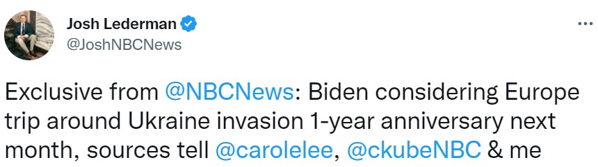 Байден планує візит Європу до річниці вторгнення Росії в Україну - NBC