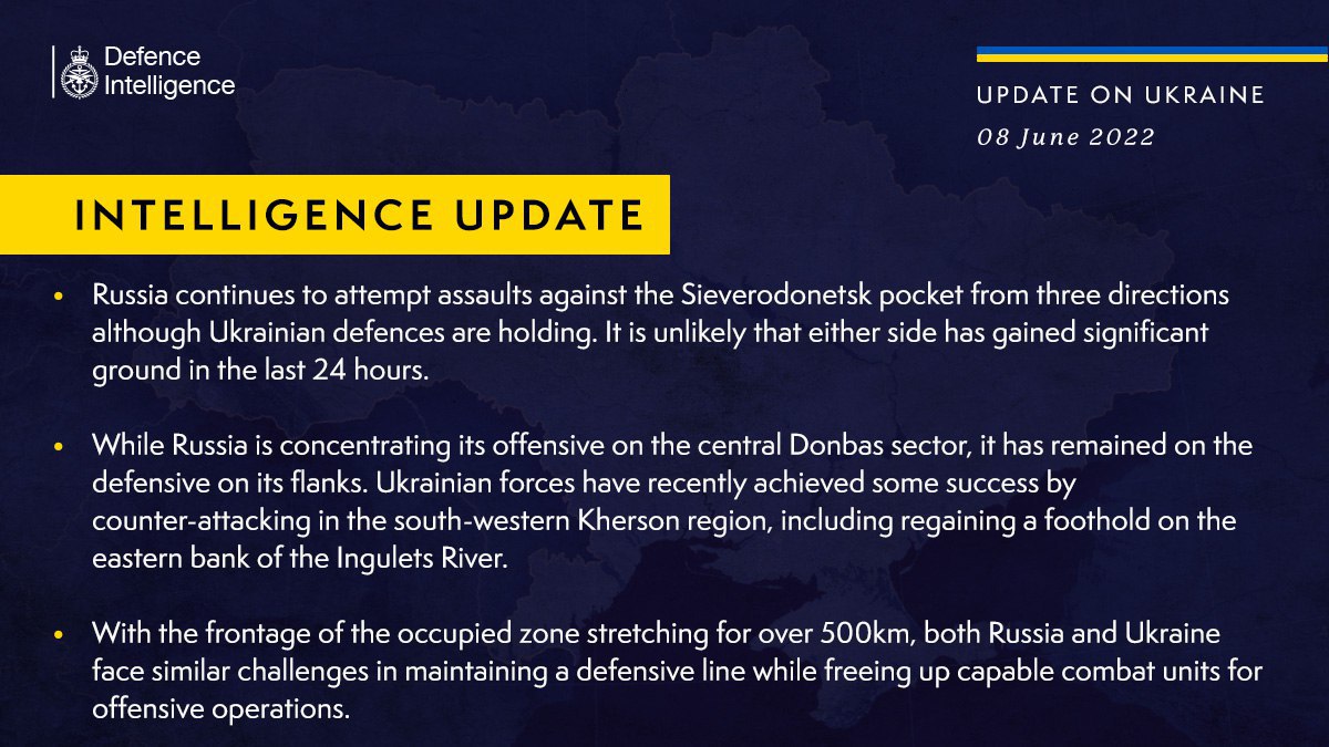 Британская разведка в сводке 8 июня о ситуации на Донбассе и Херсонской области