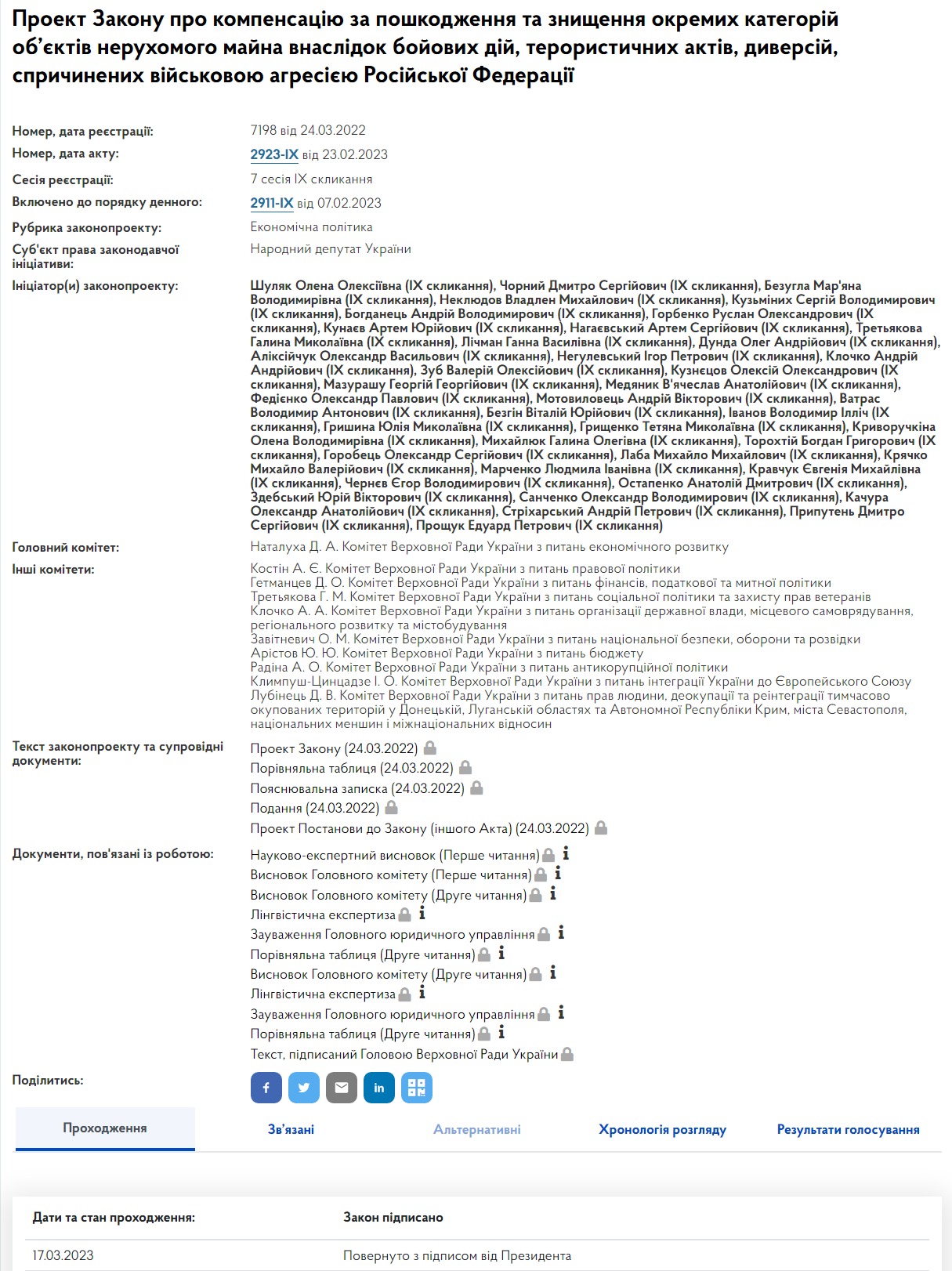 Картка закону на сайті Ради