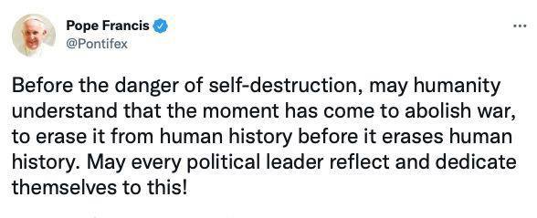 Папа Римский призвал остановить войну в Украине
