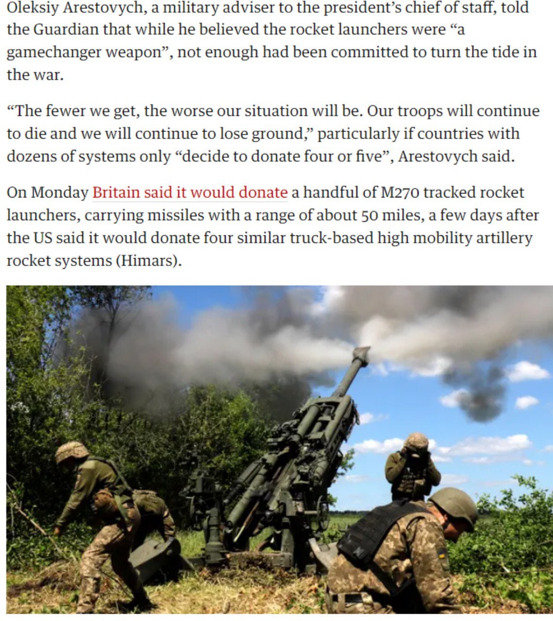 Арестович сказал, сколько РСЗО нужно Украине