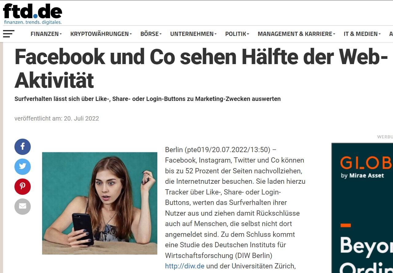 Скриншот статьи о слежке