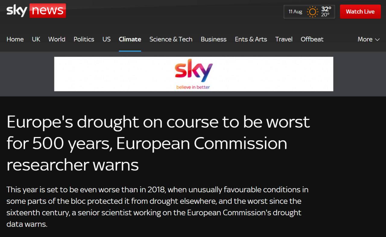 Засуха в Европе может стать сильнейшей за последние 500 лет