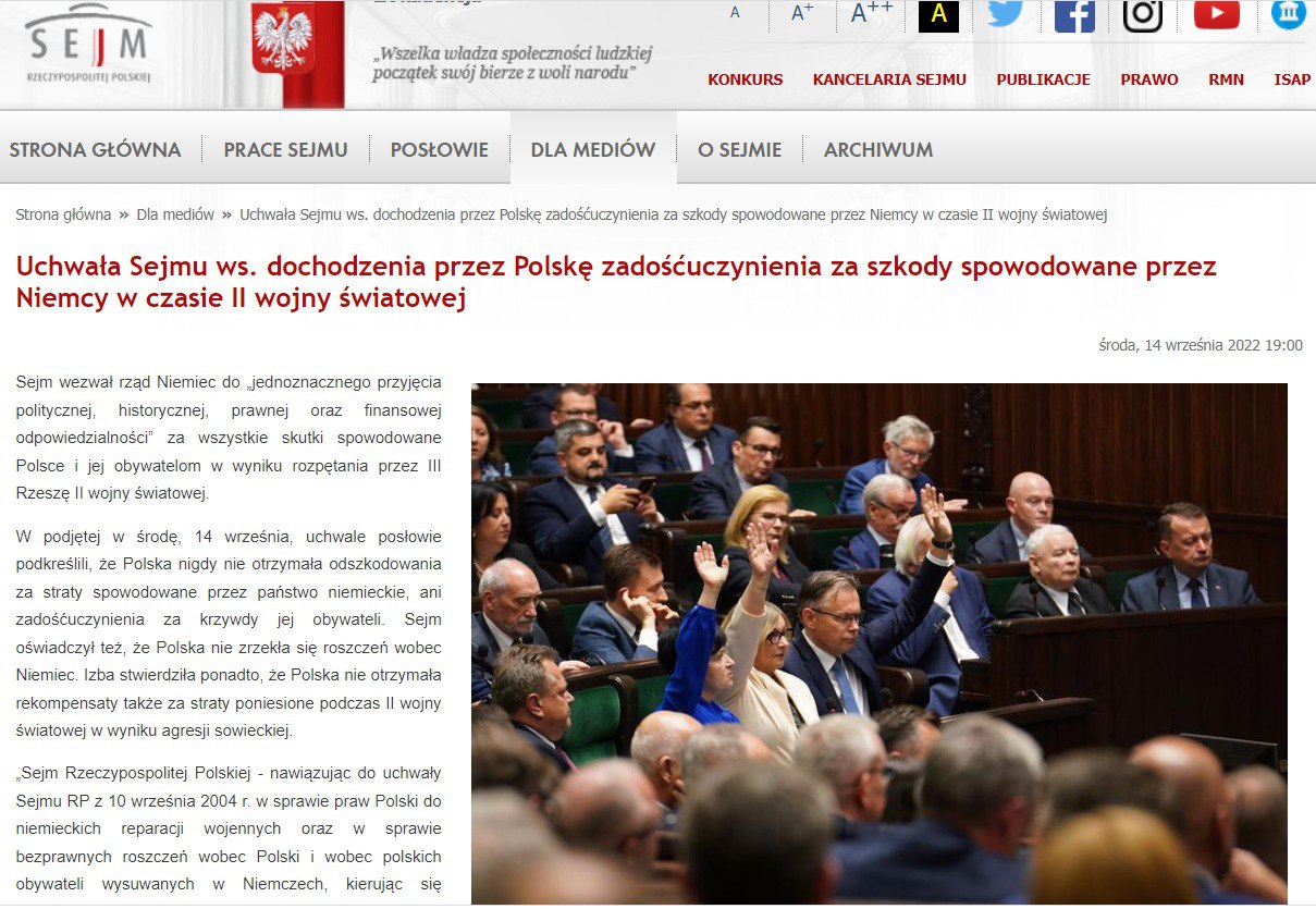 Сейм Польши - о репарациях