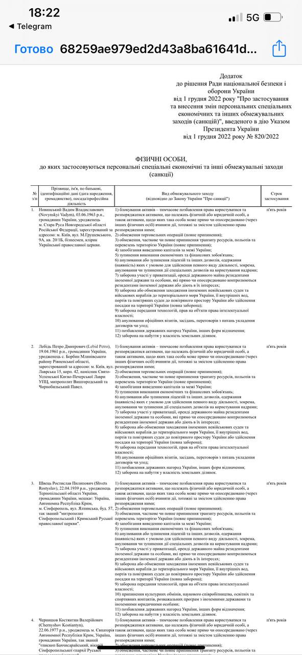 Указ о введении санкций