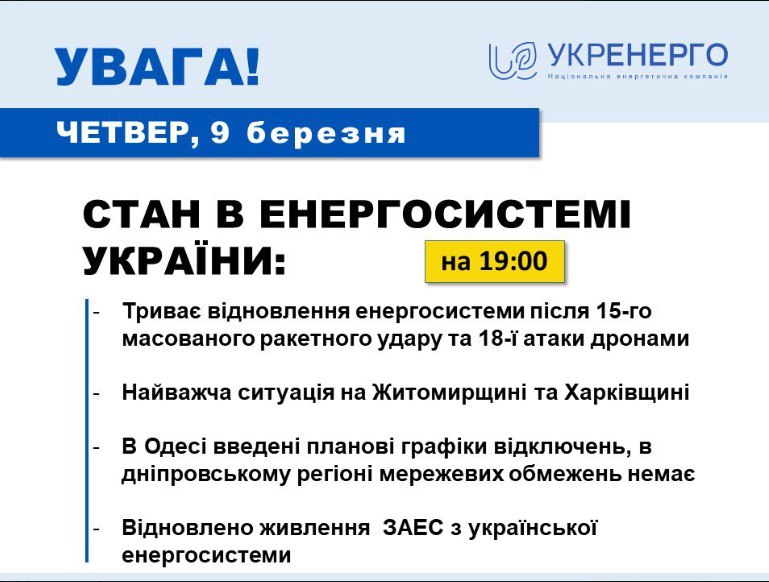 Найскладніша ситуація з енергетикою у Харківській та Житомирській областях