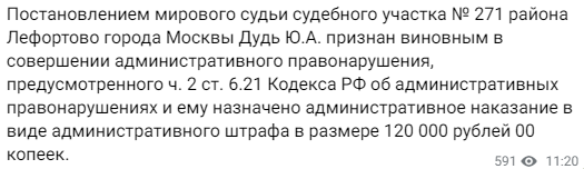 Юрия Дудя в Москве оштрафовали 
