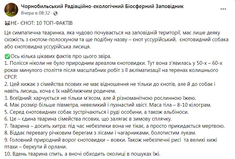 Скриншот из Фейсбука Чернобыльского заповедника 