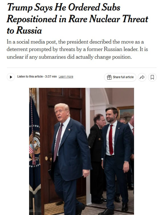 Журналисты NYT хотят проверить заявление Трампа о двух атомных подлодках