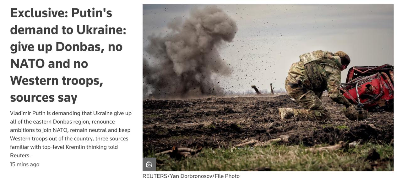 Владимир Путин рассматривает как свою уступку согласие заморозить линию фронта в Запорожской и Херсонской областях