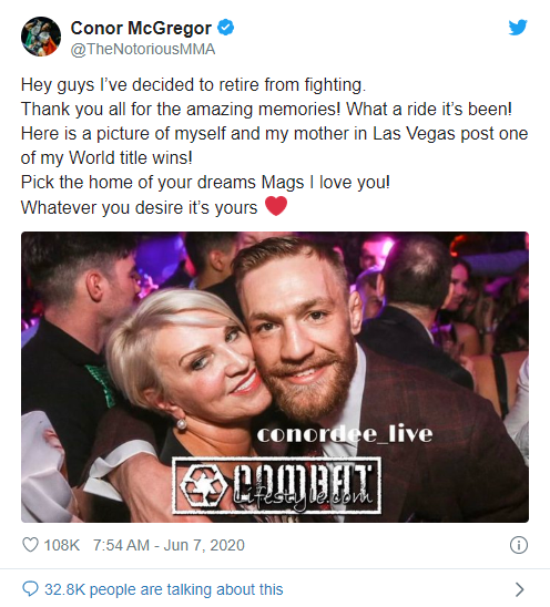 Конор Макгрегор завершает карьеру бойца UFC. Скриншот: Твиттер