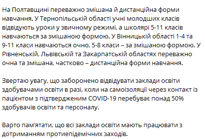 Шкарлет рассказал, в каких областях не возобновили обучение в школах. Скриншот: t.me/SerhiyShkarlet