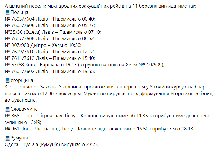 Укрзализныця объявила расписание поездов в ЕС 