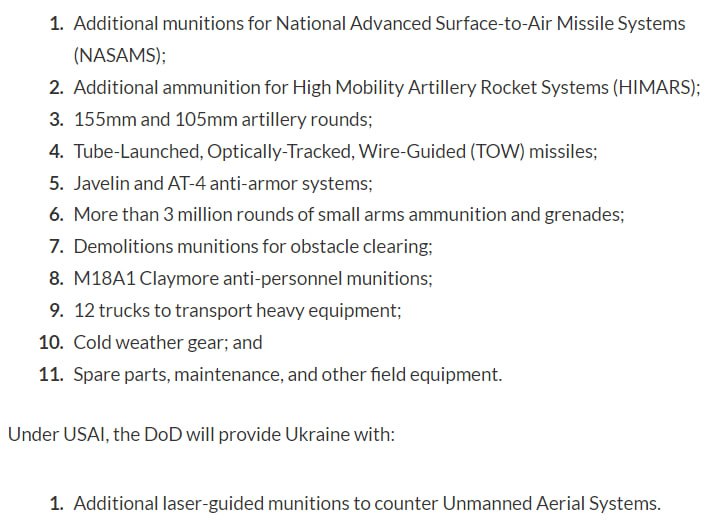 Список допомоги Україні від США
