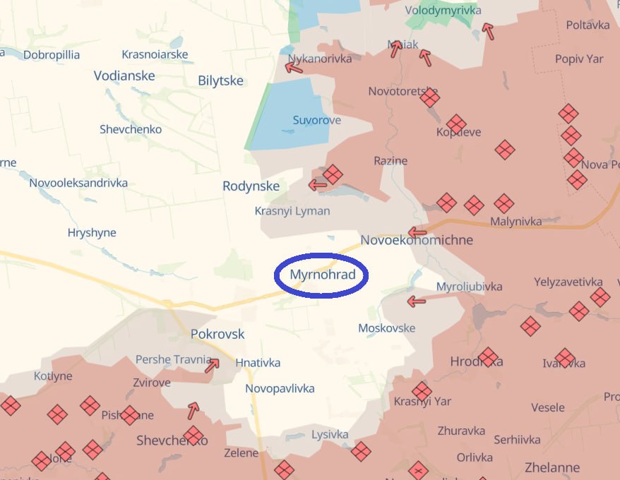 Мирноград. Карта боевых действий. Источник - Deep State 