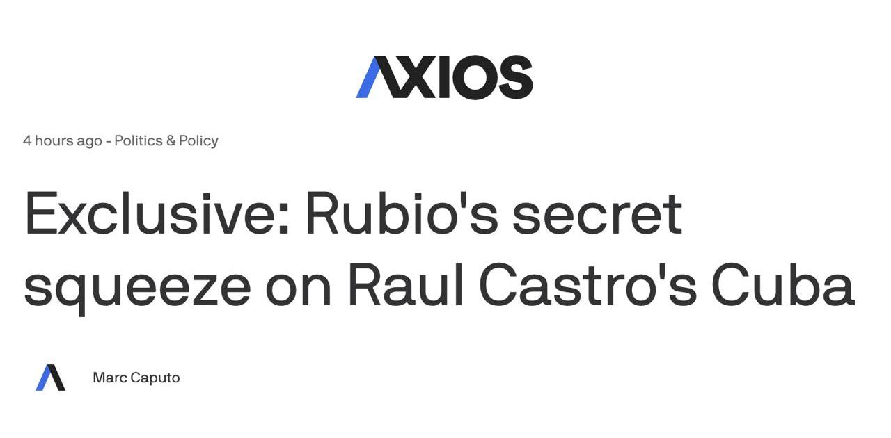 Снимок заголовка на axios.com &ndash; Рубио ведёт тайные переговоры с внуком 94-летнего президента Кубы