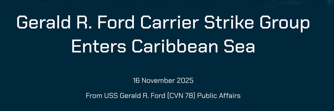 Снимок сообщения на navy.mil - США вывели ударную группу к берегам Венесуэлы