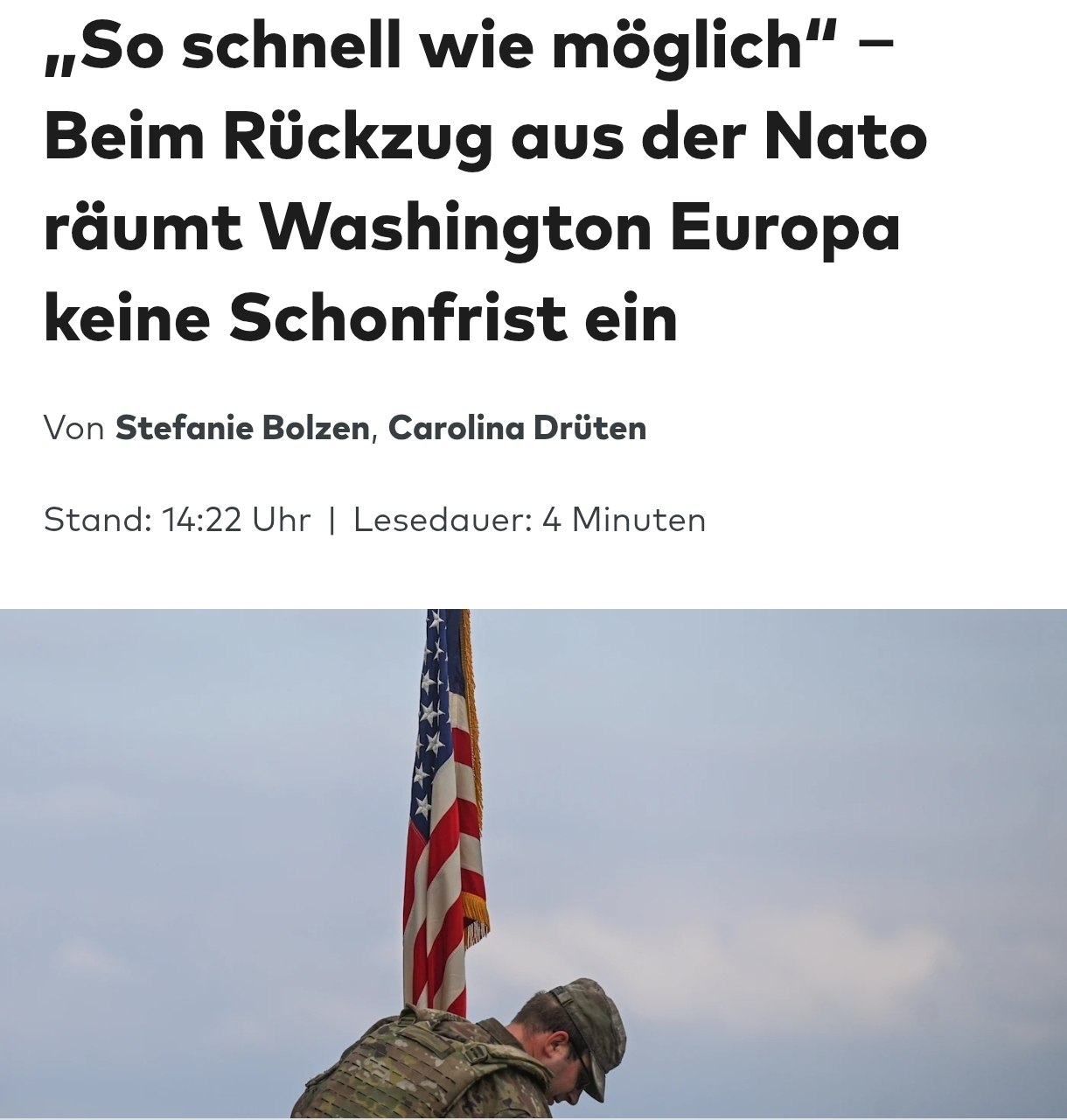 Знімок заголовку на welt.de &ndash; США можуть прискорити виведення військ із Європи