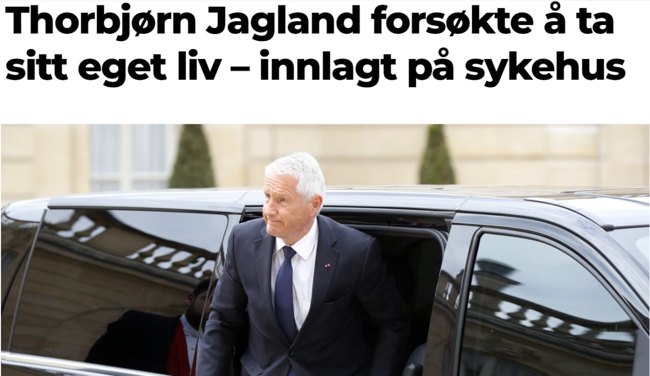 Снимок заголовка на inyheter.no – Норвежский политик пытался самоубиться после вскрытия переписки с Эпштейном