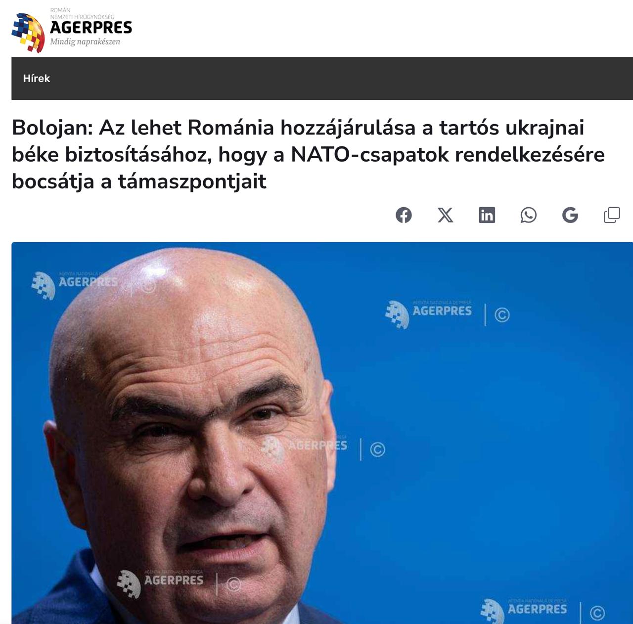 Знімок заголовка на agerpres.ro