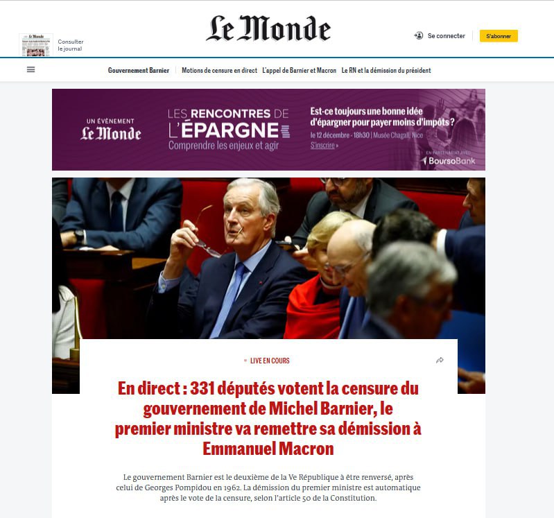 Знімок заголовка у Le Monde