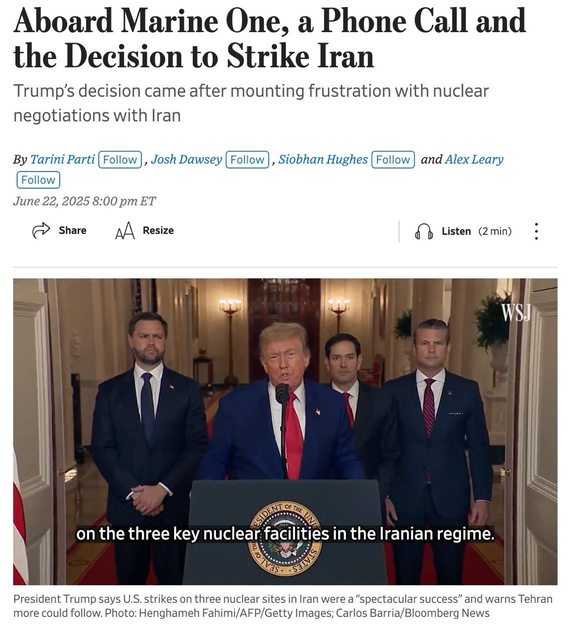 Снимок заголовка на wsj.com