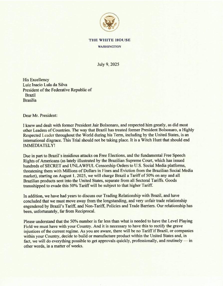 Снимок письма Трампа на whitehouse.gov