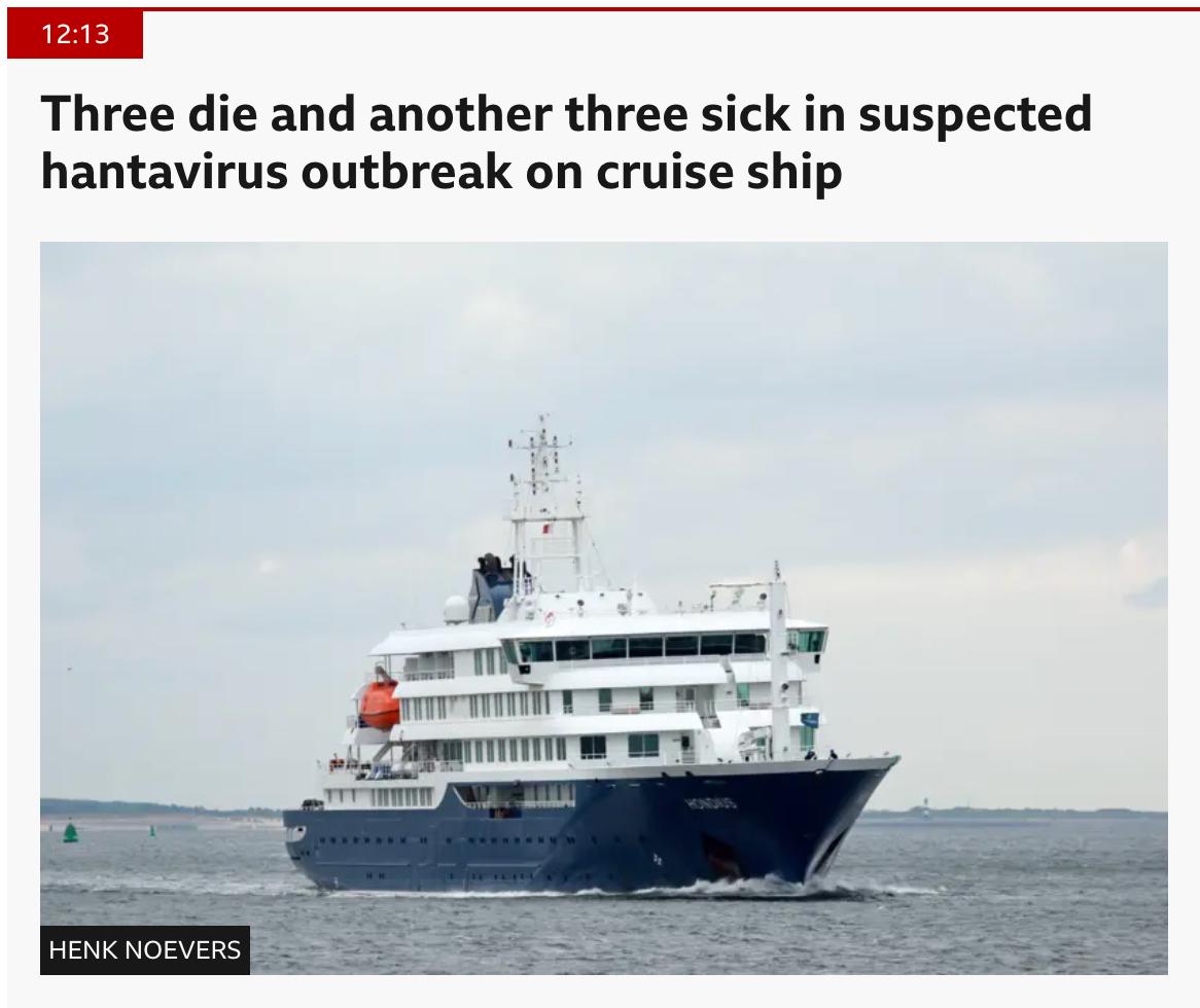Знімок заголовка на bbc.com &ndash; На європейському круїзному лайнеї стався спалах хантавіруса