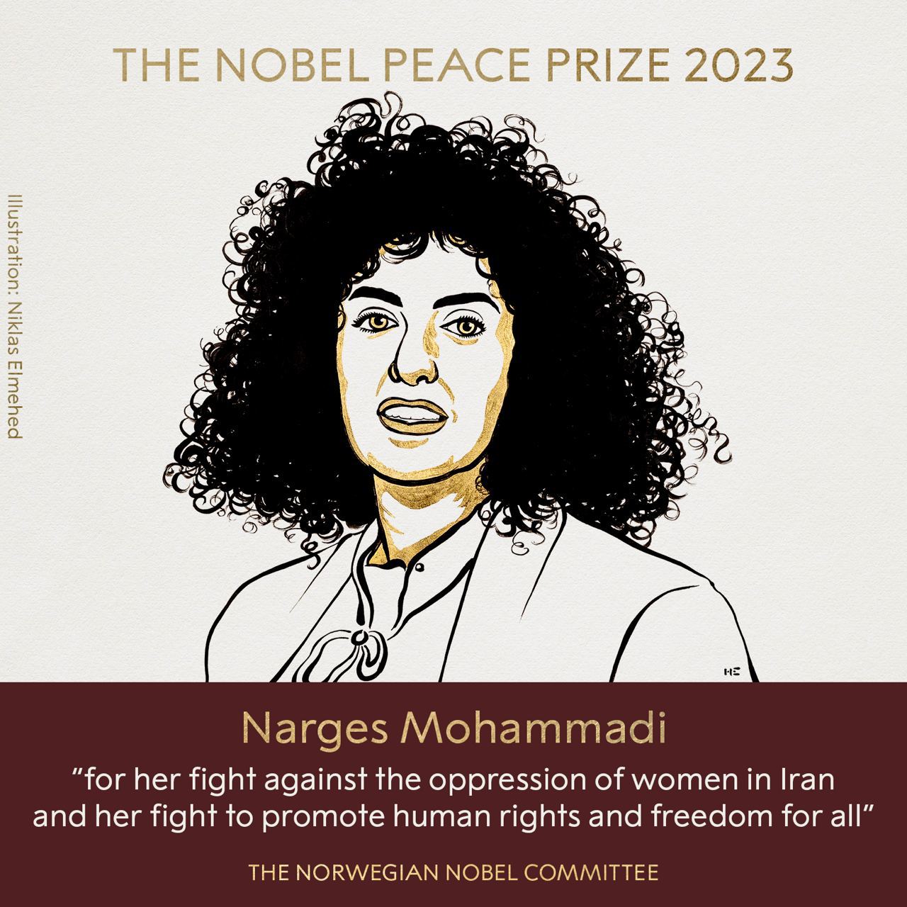 Ілюстрація нагородження Наргес Мохаммаді. Джерело - nobelpeaceprize.org