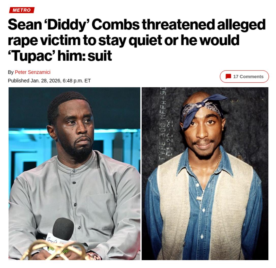 Снимок заголовка на nypost.com - Р. Diddy признался в причастности к убийству Тупака жертве своего насилия