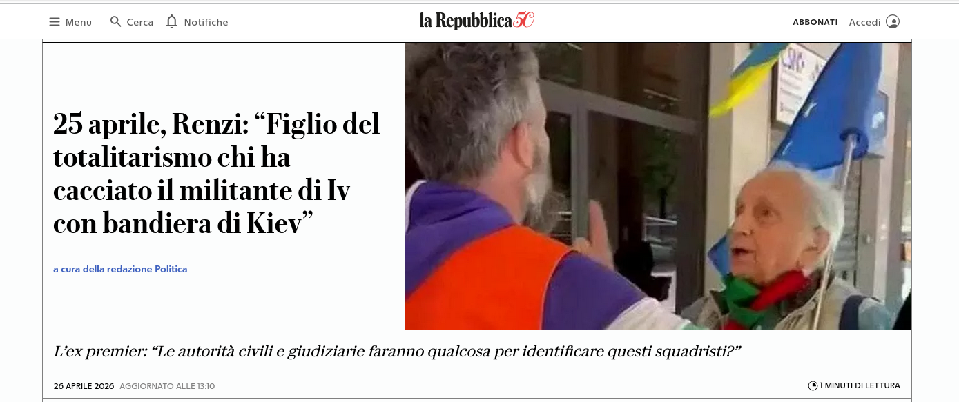Снимок заголовка на repubblica.it – В Италии произошёл конфликт с проукраинскими активистами